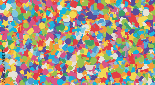 A vibrant abstract composition filled with multicolored shapes