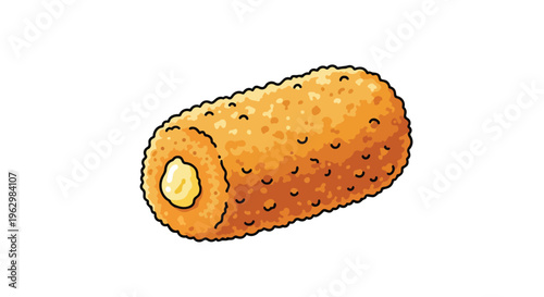 Delightful illustration of a golden-brown deep-fried snack, featuring a crispy exterior and a rich, creamy yellow filling ready to be enjoyed as a