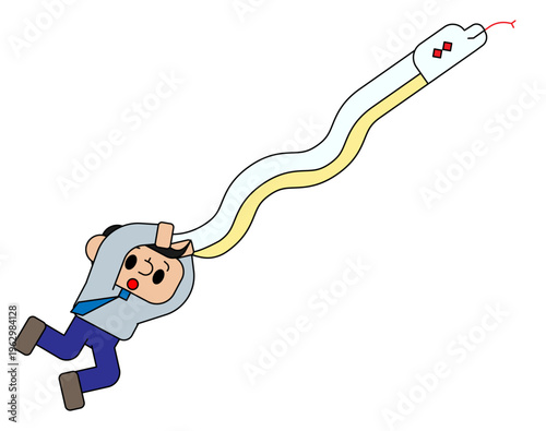 白蛇にしがみついて上昇するビジネスマンのイラスト 開運と成功のイメージ