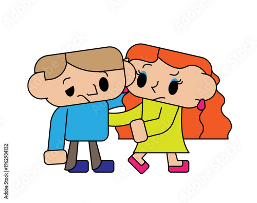 支え合う男女の会社員 ポップなキャラクターイラスト