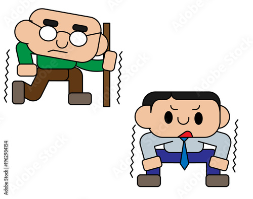 杖をつくシニア男性と若手社員 介護・福祉・退職のコンセプト素材