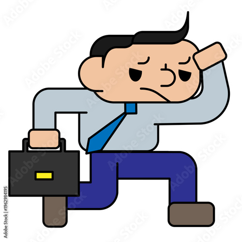 重い足取りで歩くビジネスマン 疲労困憊の会社員キャラクター