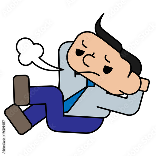 ため息をついて地面に座り込むビジネスマン 疲れと悩みのイラスト