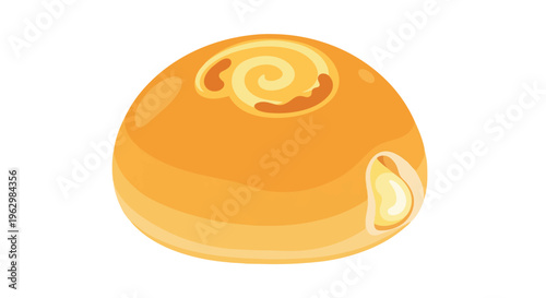 Stylized golden-brown sweet bun vector with creamy swirl topping and delightful filling for bakery designs