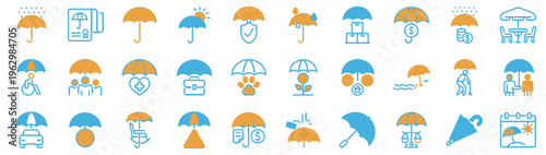 Collection of Umbrella Icons Representing Protection, Safety, and Weather Preparedness