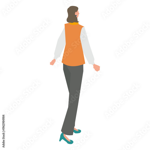 歩く女性の後ろ姿・背面イラスト