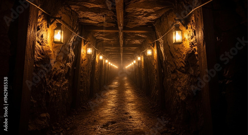 Illuminated Mine Shaft - A Deep Descent into the Earths Interior.