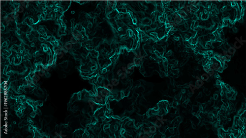 Vector Abstract teal lines swirl on the void, captivating dark backdrop of intricate patterns emerge with enigmatic shapes which evokes curiosity, aesthetic appeal and fluid movement 