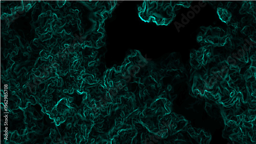 Vector Abstract emerald-colored smoke swirls on black creating mesmerizing view with patterns float and textures and dark background accentuates elegance 