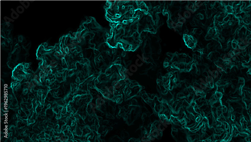Vector Abstract depiction of aqua gas flows through dark, creates surreal spectacle and dynamic forms, representing elements, enigmatic and intangible essence, unique imagery