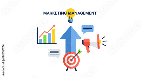 Marketing management concept upward arrow light bulb and target
