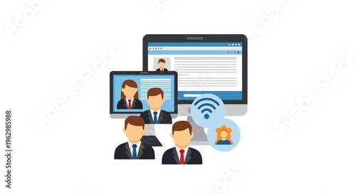 Online meeting illustration people connecting via digital devices vector graphic
