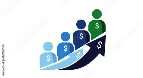 People silhouettes on rising arrow financial growth concept isolated
