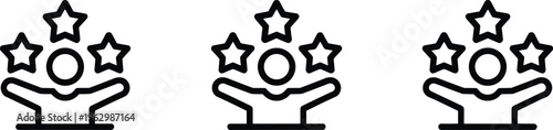 Three human figures with raised arms surrounded by five stars, symbolizing celebration, achievement, recognition, customer satisfaction, performance excellence, awards, and high rating success.