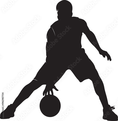 Dynamic silhouette of a basketball player performing a jump shot on a white background