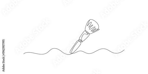 A single continuous line drawing depicts a makeup brush with a flowing wavy base high quality professional detailed