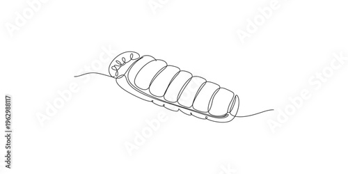 A minimalist continuous line drawing depicts a rolled up sleeping bag ideal for camping high quality professional detailed