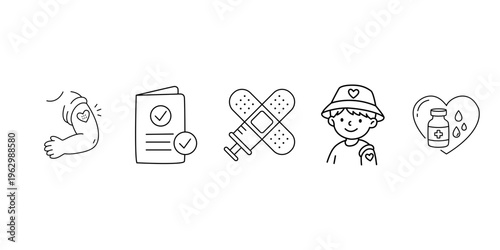 Vaccination Doodle Icon Set
