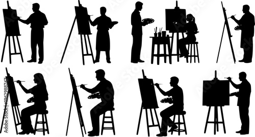 Professional Artists and Painters Silhouette Collection - Creative Art Studio Vector Set