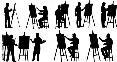 Professional Artists and Painters Silhouette Collection - Creative Art Studio Vector Set
