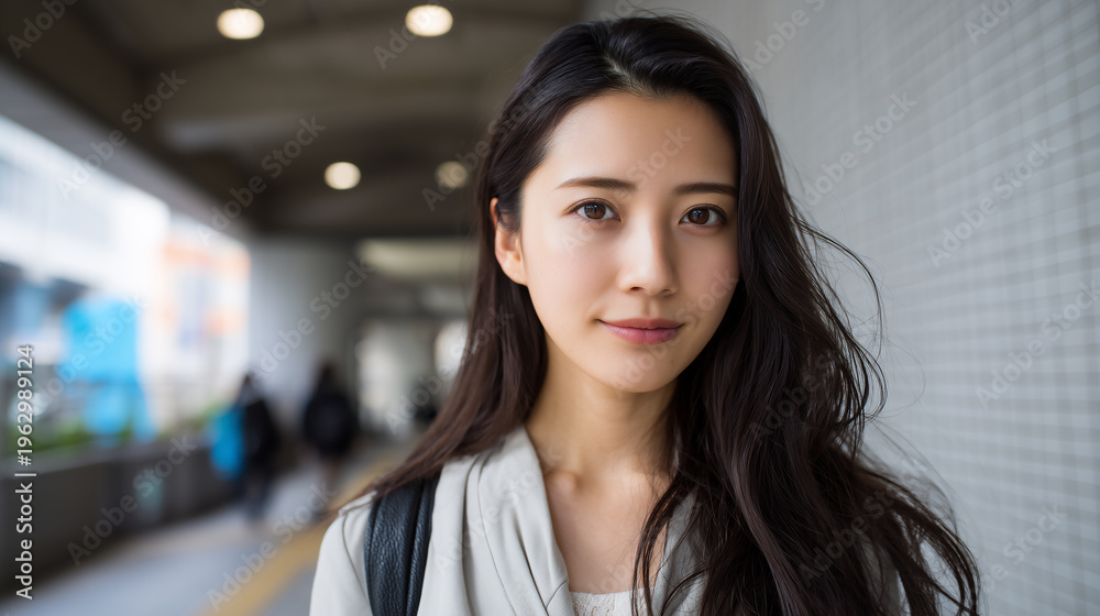 Obraz premium Portrait of young Japanese woman walking in urban city area