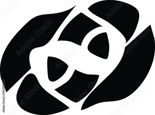 Black mask on white background illustration featuring a happy cartoon face icon with a smile and alien eyes as a vector symbol for a fun Halloween skull design