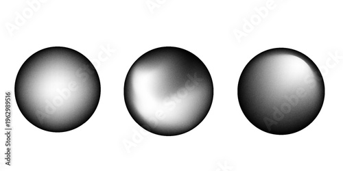 Dotwork 3D Spheres vector background. Sand grain effect. Black noise stipple dots. Abstract noise dotwork balls. Black dots grunge round elements. Stipple circles. Dotted vector spheres.