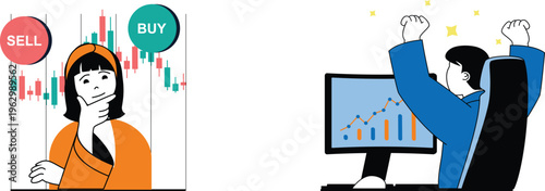 Contrasting emotions of traders during stock market buy and sell decisions with chart visuals