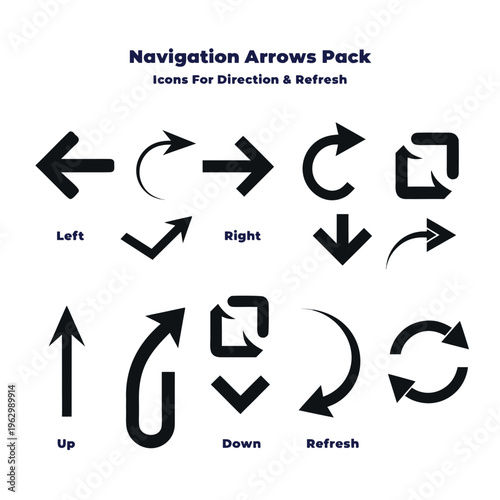 Navigation Arrows Pack, Direction Icons, Refresh Symbols, Vector Graphics