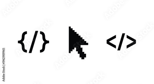 Coding symbols with a cursor pointing between angle brackets silhouette