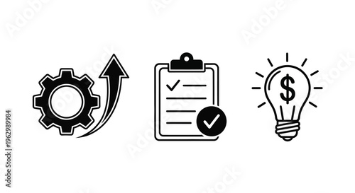 Business icons representing progress planning and financial ideas silhouette