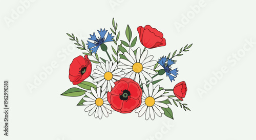 A vibrant, colorful illustration of a wildflower bouquet