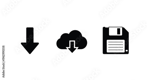 Icons representing data transfer and storage as a black silhouette