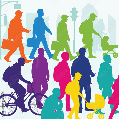 A vibrant, colorful illustration of diverse individuals in an urban environment
