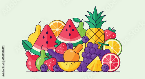 A vibrant illustration showcasing an array of colorful fruits