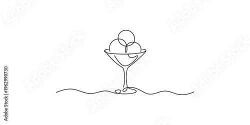Continuous line drawing of a cocktail glass on the beach with waves martini ocean sea