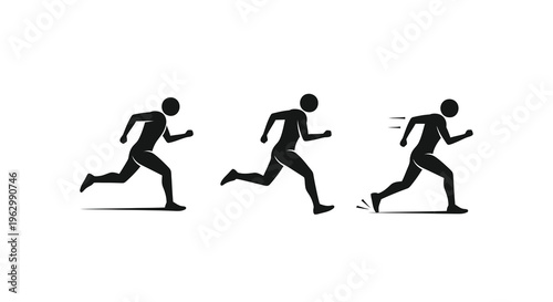 Three figures running in sequence captured as a dynamic silhouette
