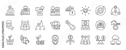 Economic Development icon. Economic Development, Infrastructure Investment, Job Creation, Innovation Hub, Economic Stimulus, Trade Expansion, Sustainable Development and Entrepreneurship Ecosystem