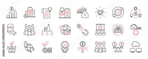 Economic Development icon. Economic Development, Infrastructure Investment, Job Creation, Innovation Hub, Economic Stimulus, Trade Expansion, Sustainable Development and Entrepreneurship Ecosystem