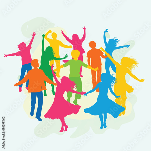 A vibrant illustration showing diverse figures dancing together