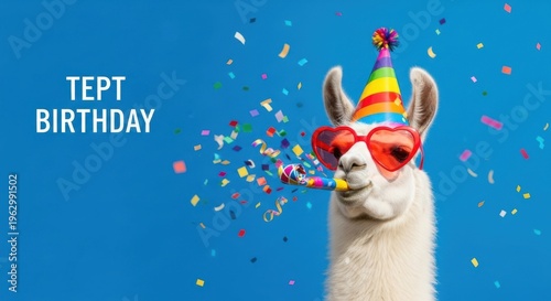 Funny Llama image Party Celebration design Goofy Animal theme Festive Alpaca april fools Wallpaper Background image