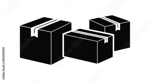 Four black boxes arranged in a still life composition silhouette