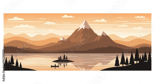 Mountain landscape illustration vector art of nature scene with lake