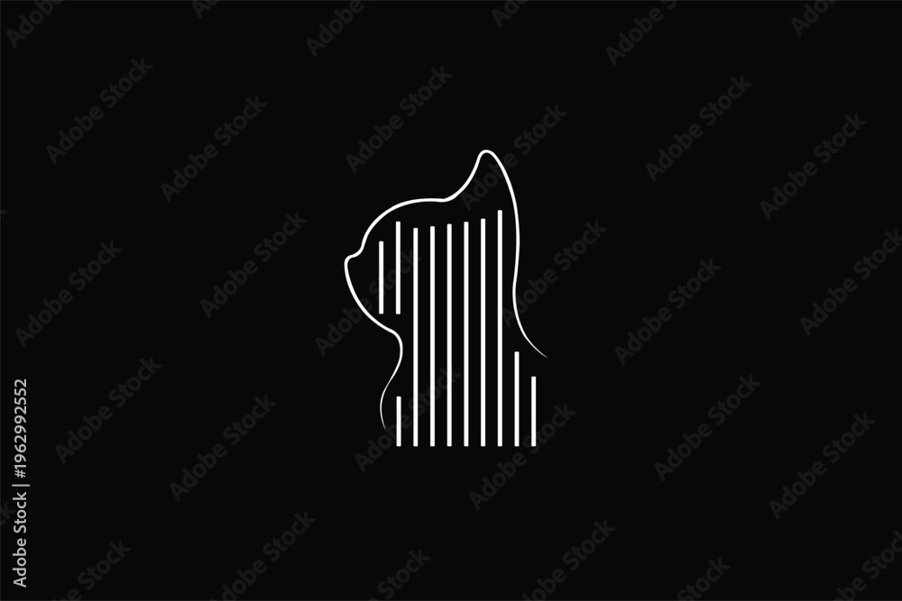 Obraz premium Abstract Cat Silhouette with Barcode Lines Logo