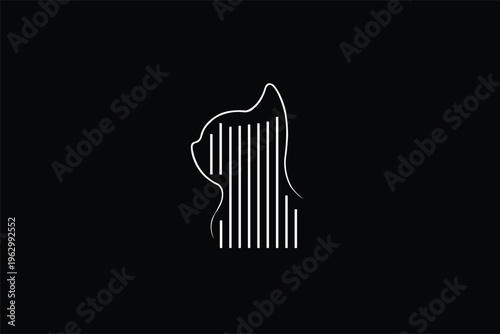 Abstract Cat Silhouette with Barcode Lines Logo