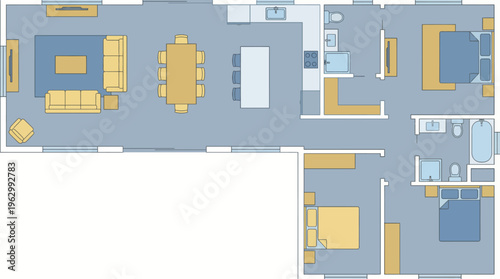This image showcases a detailed floor plan of a modern home, emphasizing the practical layout of rooms and spaces creating an ideal living environment for families.
