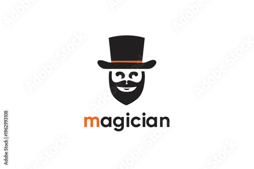 Modern Magician Mascot Logo with Top Hat Vector