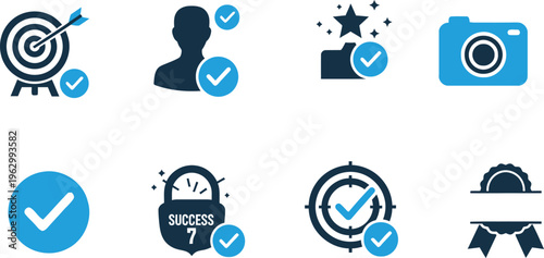 Collection of business and security icons with checkmarks and targets