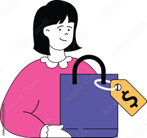 A person holding a shopping bag with a visible discount price tag attached to its handle