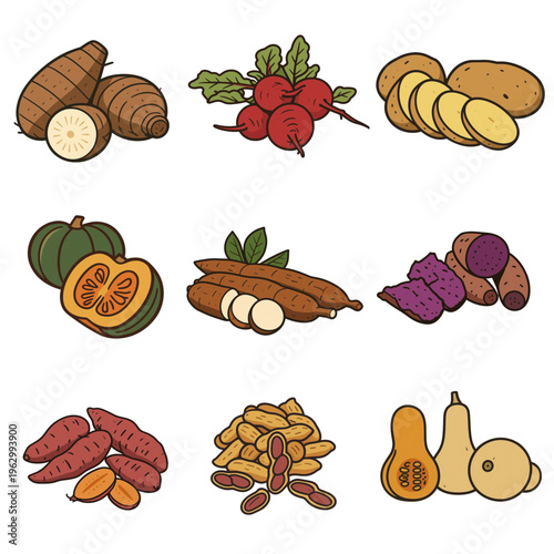 Tuber collection icon set
